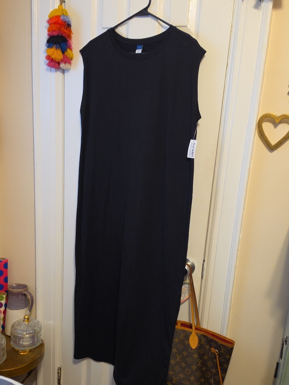 NWT OLD NAVY Classic Sleeveless Black Maxi Dress WITH SIDE SLITS